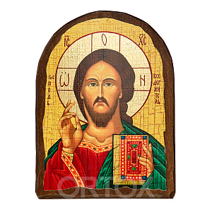 Икона Спасителя "Господь Вседержитель" арочной формы, 17х23 см, под старину (ольха, бумага)