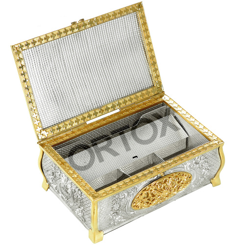 Крестильный ящик латунный в серебрении, 16х11х8 см фото 2