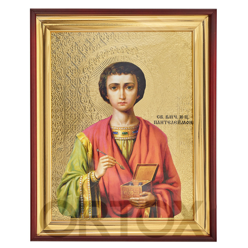 Икона большая храмовая целитель Пантелеимон Св.муч., прямая рама фото 2