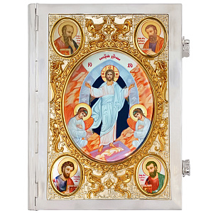 Евангелие напрестольное, полный оклад "под серебро", позолота, 14х18 см (средний вес 1 кг)