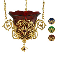 Лампада подвесная из ювелирного сплава в позолоте с камнями, 15х12 см