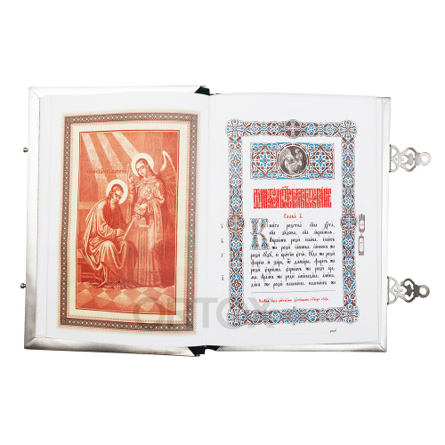 Евангелие напрестольное красное, полный оклад "под серебро", эмаль, 24х31 см фото 8