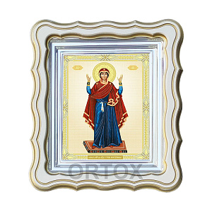 Икона Божией Матери "Нерушимая стена", 25х28 см, фигурная багетная рамка (светлый киот)