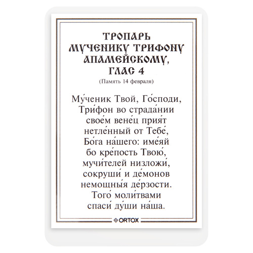 Икона мученика Трифона Апамейского, Никейского с тропарем, ламинированная, 6х8 см (упаковка 10 шт.) фото 3