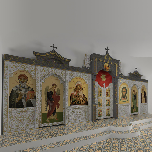 Иконостас одноярусный (Московская обл.) серый с золотом (патина), 758х356х29 см фото 2