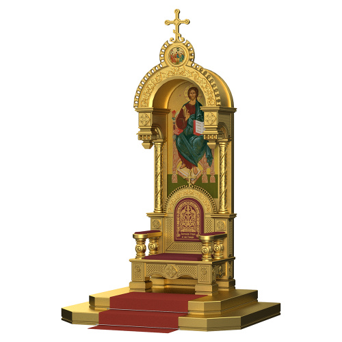 Архиерейский трон с сенью "Романовский", цвет "золото", 113х89х351 см фото 3