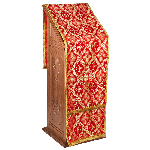 Накидка на аналой красная "Крест", золотая тесьма, бахрома, 45х190 см 