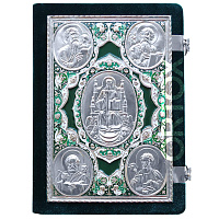 Апостол зеленый, оклад "под серебро", бархат, эмаль, 23х30 см