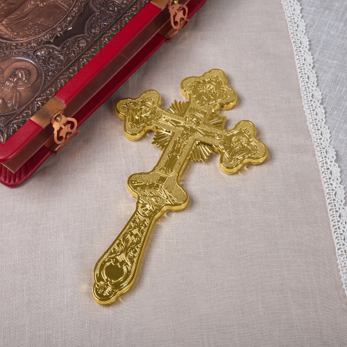 Крест напрестольный, цинковый сплав, цвет "под золото", 16,4х28 см фото 2