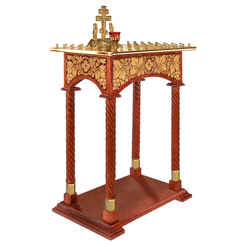 Панихидный стол на 70-100 свечей "Суздальский", цвет "кипарис" с золотом (поталь), колонны, резьба фото 2