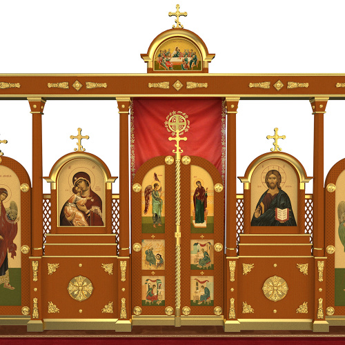Иконостас "Греческий" одноярусный, цвет "кипарис" с золотом (поталь), 620х315х16 см фото 3