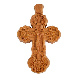 Деревянный нательный крестик "Ажурный", цвет темный, высота 4 см (резной)
