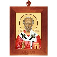Икона святителя Николая Чудотворца в рамке с крестом, цвет "кипарис"