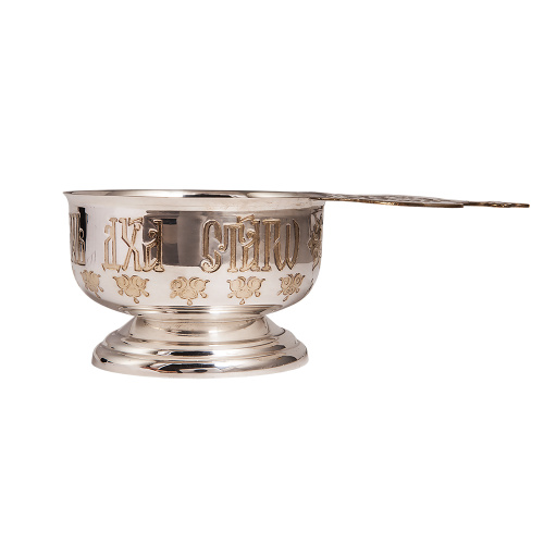 Ковш для запивки из ювелирного сплава в серебрении с фрагментарной позолотой, на ножке, Ø 7,8 см фото 3