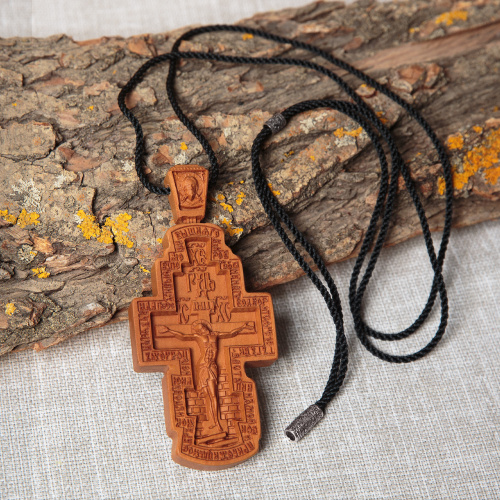Крест наперсный деревянный резной, 4,8х11 см фото 3