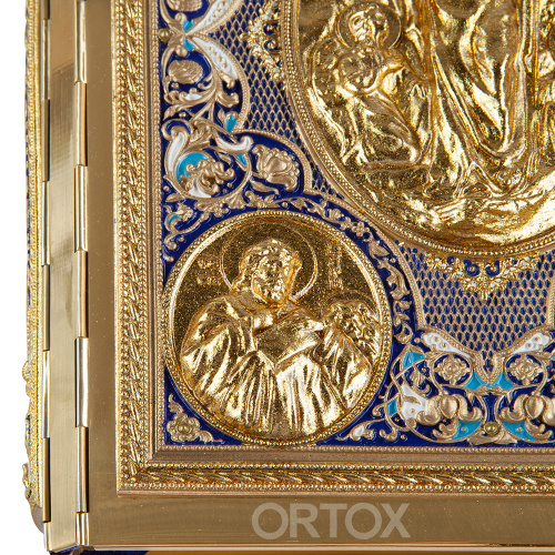 Евангелие напрестольное синее, полный оклад "под золото", 24х31 см фото 5