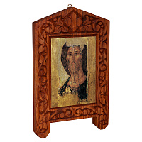 Икона Спасителя "Спас Звенигородский" (прп. Андрея Рублева) на резной доске "Суздальская", холст с золочением