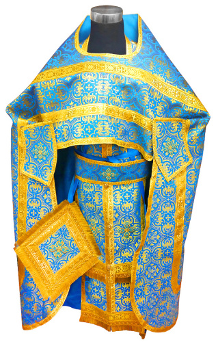 Иерейское облачение голубое, парча, золотой галун с рисунком "крест"