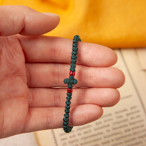 Браслет плетеный (четки-комбоскини) с пластиковыми бусинами, темно-зеленый фото 2 Браслет плетеный (четки-комбоскини) с пластиковыми бусинами, темно-зеленый фото 2