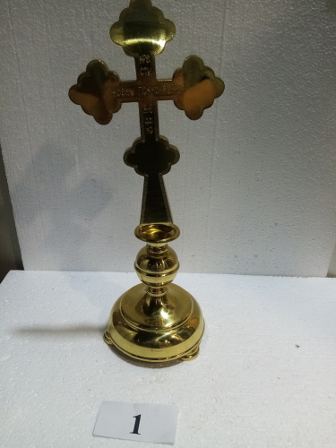 Крест настольный латунный с подставкой, эмаль, 15х44 см, У-0646 фото 3