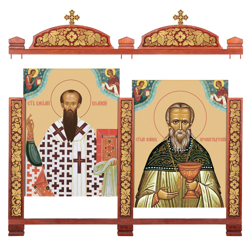 Киот настенный "Суздальский", цвет "кипарис" с золотом (поталь), два модуля фото 8