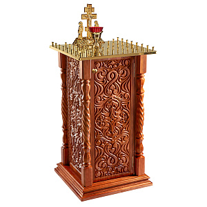 Панихидный стол на 50 свечей "Ивановский", цвет "кипарис", резьба, 50х50х87 см (с дверкой)