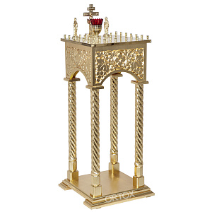 Панихидный стол на 36-50 свечей "Суздальский" позолоченный, колонны, резьба, высота 100 см (на 36 свечей, ясень, краска)