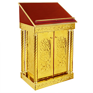 Аналой центральный "Иерусалимский", чеканка, 72х52х120 см (с дверками красная ткань)
