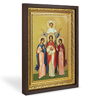 Икона святых мучениц Веры, Надежды, Любови и матери их Софии, в широком багете, цвет "темный дуб", на холсте, с золочением №2