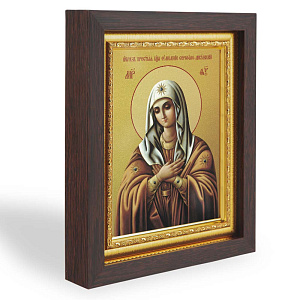 Икона Божией Матери "Умиление" (Серафимо-Дивеевская), в узком багете, цвет "темный дуб", на холсте, с золочением (14,3х17,4 см (под икону А7))