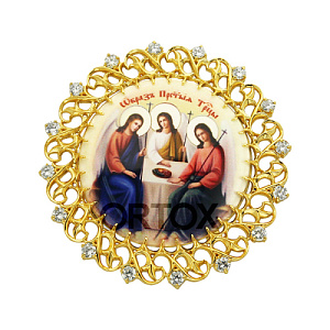 Верхняя накладка на митру "Троица" из латуни, в позолоте, с камнями (фианиты)