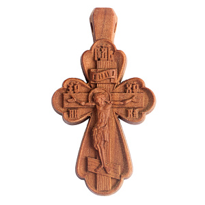 Деревянный нательный крестик «Криновидный» с распятием, цвет темный, высота 5,5 см (резной)