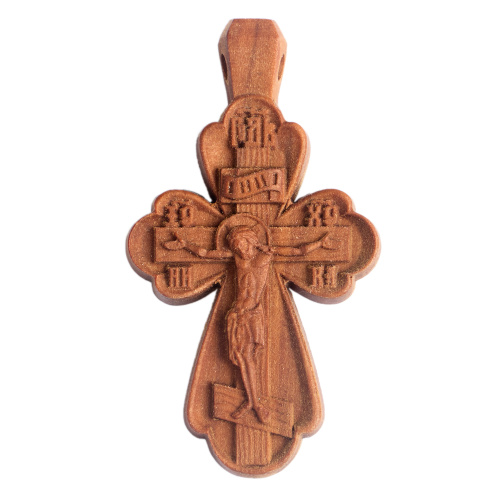 Деревянный нательный крестик «Криновидный» с распятием, цвет темный, высота 5,5 см