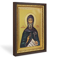 Икона преподобномученика Вадима Персидского, в широком багете, цвет "темный дуб", на холсте, с золочением