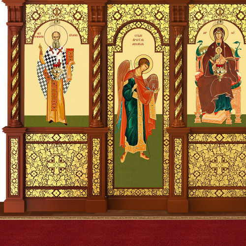 Иконостас деревянный резной "Владимирский" трехъярусный, цвет "кипарис" с золотом (поталь), 690х620х40 см фото 6 Иконостас деревянный резной "Владимирский" трехъярусный, цвет "кипарис" с золотом (поталь), 690х620х40 см фото 6