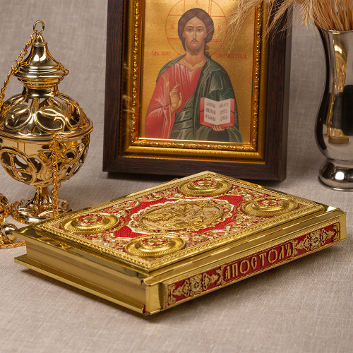 Апостол красный, полный оклад "под золото", эмаль, 23х30 см фото 6