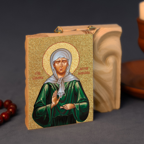 Икона блаженной Матроны Московской на деревянной основе, на холсте с золочением фото 3