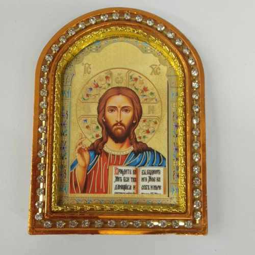 Икона настольная Спасителя "Господь Вседержитель", пластиковая рамка, 6,4х8,6 см, У-0838 фото 3