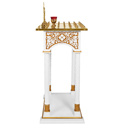 Панихидный стол на 70-100 свечей "Суздальский" белый с золотом (патина), колонны, резьба фото 3