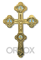 Крест напрестольный латунный с ликами, эмаль, 20х31 см, У-0630