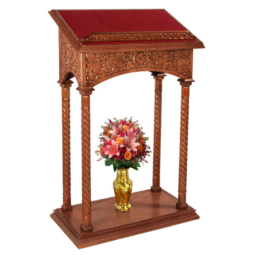 Аналой центральный "Суздальский", цвет "кипарис", колонны, красная ткань, высота 127 см фото 2 Аналой центральный "Суздальский", цвет "кипарис", колонны, красная ткань, высота 127 см фото 2