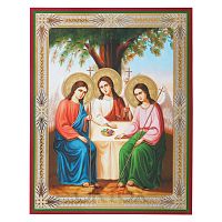 Икона Святой Троицы, бумага, УФ-лак, 15х18 см