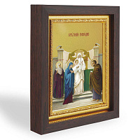 Икона Сретения Господня, в узком багете, цвет "темный дуб", на холсте, с золочением, №2