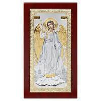 Икона греческая Ангела Хранителя ростовая, на темной деревянной основе, металлический оклад, 12,2х21