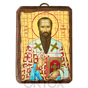 Икона святителя Василия Великого, 6,5х9 см (под старину) (береза)