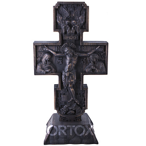 Крест настольный деревянный резной с подставкой, 16х31 см (бук)