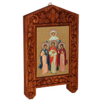 Икона святых мучениц Веры, Надежды, Любови и матери их Софии на резной доске "Суздальская", холст с золочением