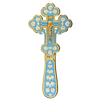 Крест требный, цинковый сплав, голубая и белая эмаль, 7,5х17 см