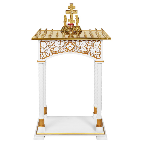 Панихидный стол на 70-100 свечей "Суздальский" белый с золотом (патина), колонны, резьба фото 2