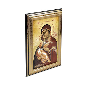 Икона Божией Матери "Владимирская" в пластиковой рамке, черная с золотом, 13х1,5 х18 см (стекло, картон)